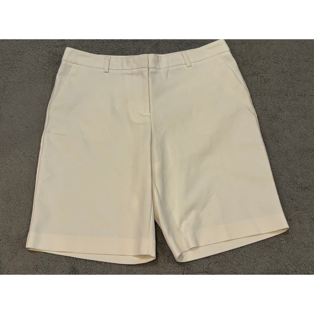 Ellen Tracy Cream Bermuda Shorts Womens 12 Cotton Blend Stretch Flat Front